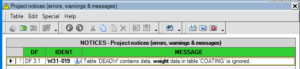 Screenshot showing the NOTICES table with a DF3 new-style notice